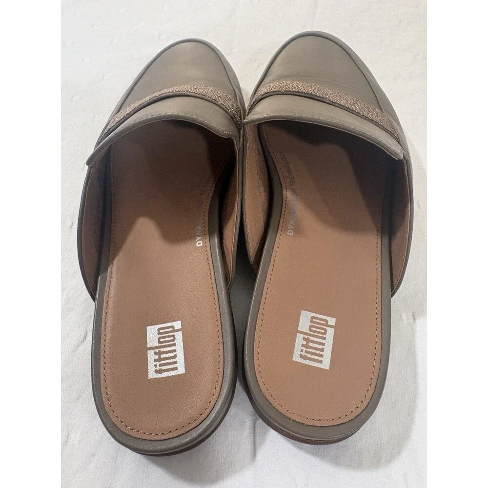FitFlop Gracie Opul-Trim Leather Mules Minky Grey Size 7 US